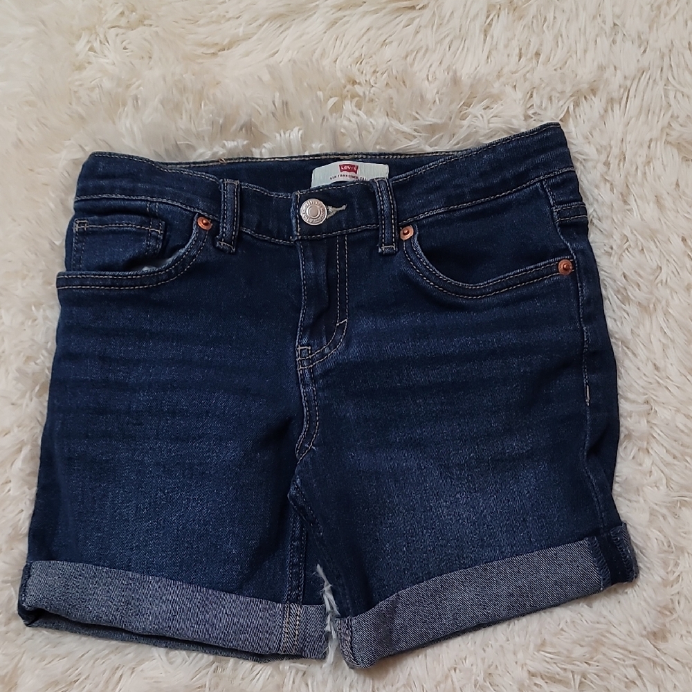 Levi's, Size 8, Kids, Girls,Dark Blue Denim Shorts, Adjustable Waistband